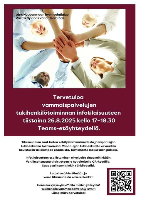 Tukihenkilötoiminnan infotilaisuuden kutsu.